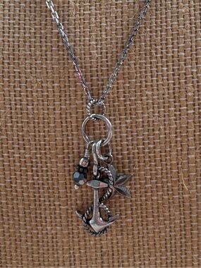 Sterling Silver Nautical Charm 24” Chain Necklace Silver Anchor, Star & Crystal